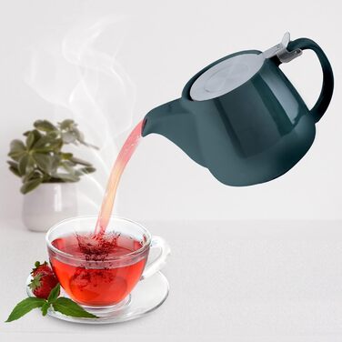 VIVILINEN Porcelain Teapot Ceramic Handmade 18/8 Stainless Steel Infuser Stainless Steel Fine Mesh Infuser with Filter (Green)