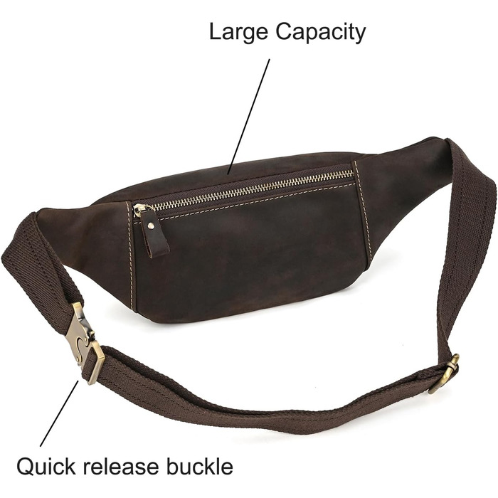 Чоловіча поясна сумка з натуральної шкіри LUUFAN, темно-коричнева (1034)