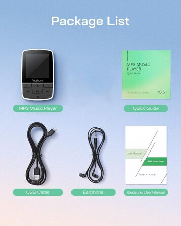 MP3-плеєр YOTON з Bluetooth 5.2, Hi-Fi звук, FM-радіо, диктофон, регулятор гучності, навушники, підтримка SD до 128 ГБ (Білий)