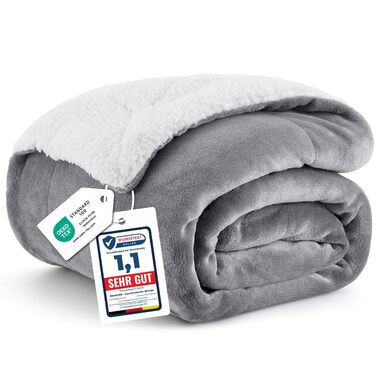 BEDSURE Плед з м'якого Sherpa, теплий вовняний плед - покривало на диван, пухнастий накид, товстий плед для дивану, подарунок для жінок, пухнастий домашній плед, сірий, 150x200 см, XL