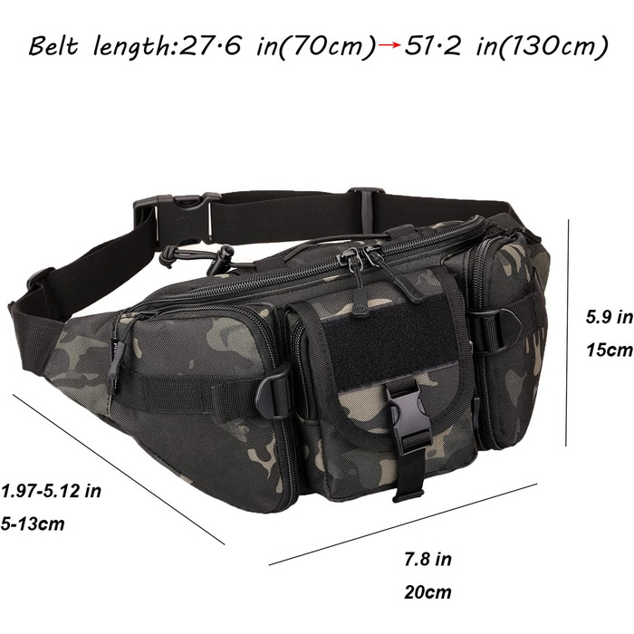 Тактична чоловіча поясна сумка Molle, водонепроникна, унісекс, чорно-камуфляжна