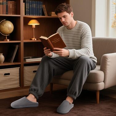 Чоловічі халапи WateLves з корду з Memory Foam, антиковзаючі, теплі, зручні, для дому та вулиці (Смугастий сірий, 44/45 EU)