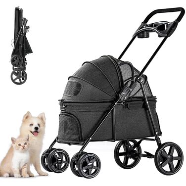 Візок для собак, складаний, переноска для тварин до 15 кг, чорний. Візок для котів та собак, переноска для тварин, бугі для собак