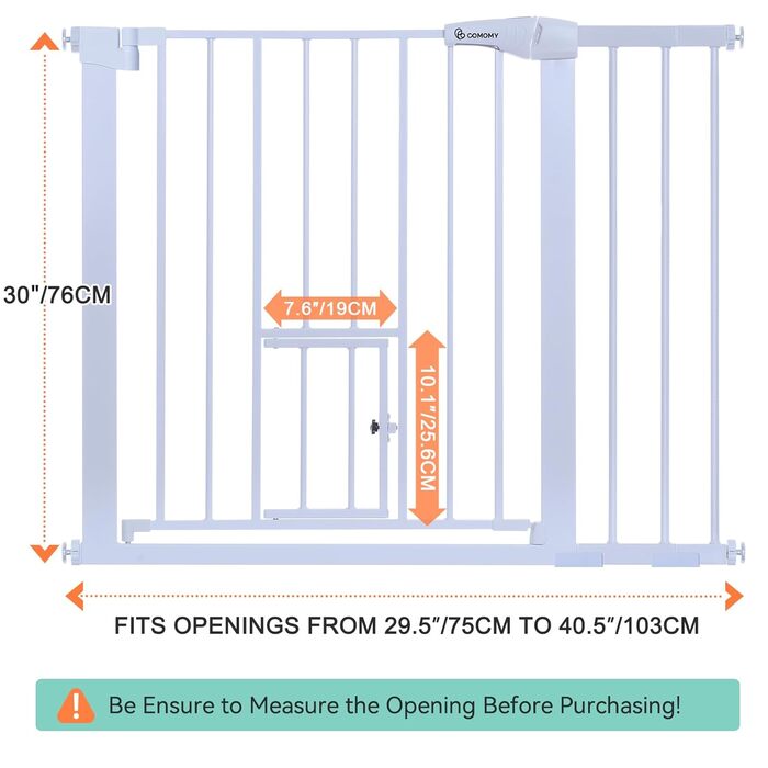 Захист для дверей COMOMY з люком для котів, 75-103см. Захист для собак та котів без свердління, автозакривання, розширюваний. Білий