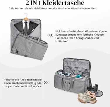 Сумка-органайзер для одягу S-ZONE 2-в-1: Чемодан-вішалка для костюмів, бізнес-сумка для подорожей (Сірий)