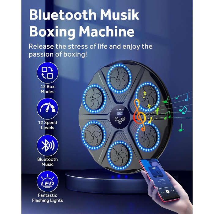 Музична бокс-машина YORRAKA для дорослих з LED-підсвіткою та Bluetooth - бокс-тренажер з 12 режимів швидкості та підрахунку ударів