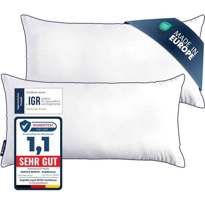 Gentle North High-Quality Pillowcases (40x80 cm size) - Hotel Quality 2-Pack Fluffy, well-filled pillows suitable for allergy sufferers (Ökotex 100 certified) - Washable at 60° 2x | 40x80