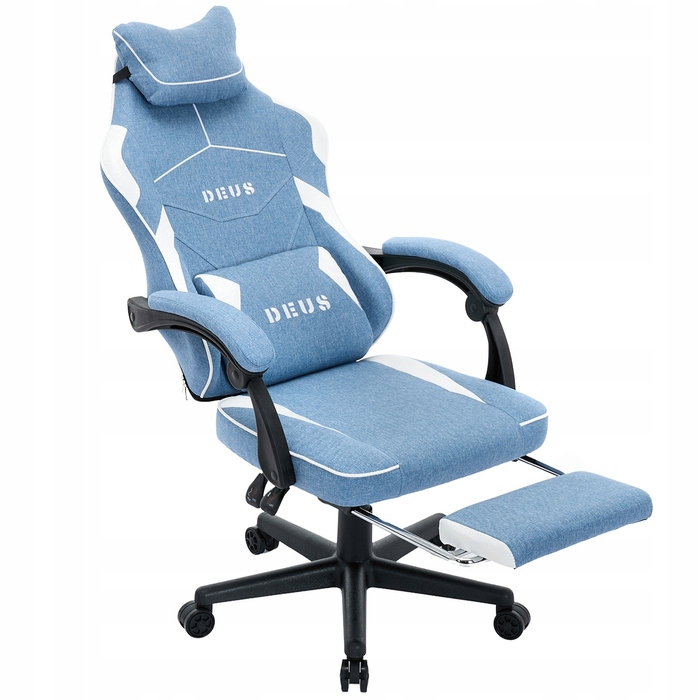 Ігрове крісло DEUS Edge Light Blue з підніжкою, тканина