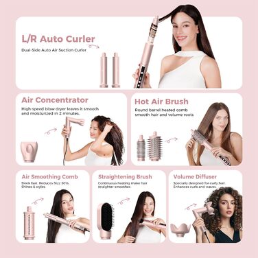 Pro Airbrush Air Styler 6 в 1: Фен-щітка, плойка, стайлер для волосся, 1000W (Червоний)