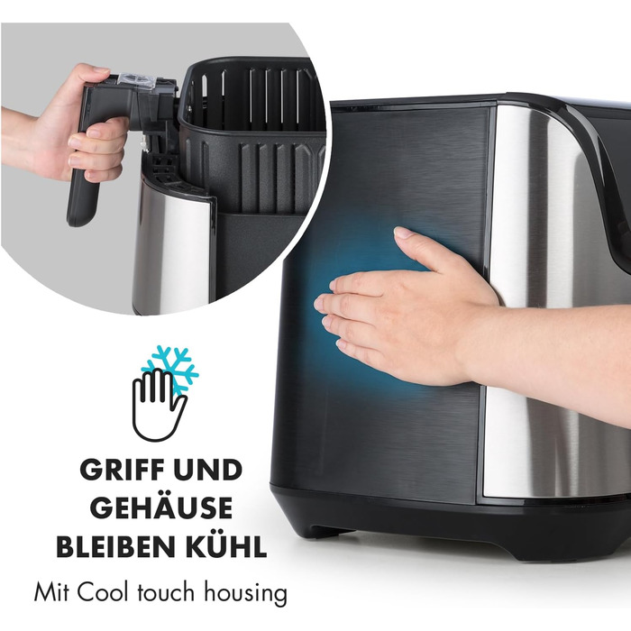Klarstein Aero Vital deluxe - Hot Air Fryer, Deep Fryer, 1700 Watts, 5.4 Liter Volume, LCD Touch Display, 8 Pre-installed Programs, Stainless Steel, Thermostat, Timer, Energy-Saving, Silver Stainless Steel Hot Air Fryer