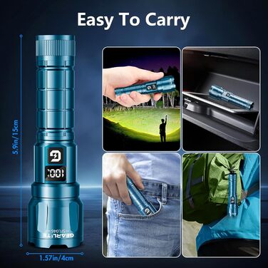 LED ліхтарик Gearlite з підзарядкою, 6000 люмен, тактичний, з регулюванням фокусу, 3 режими, водонепроникний IP65, для кемпінгу, риболовлі, надзвичайних ситуацій, походів (блакитний, 1 шт.)