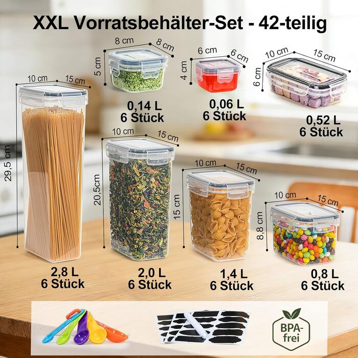 Набір контейнерів для зберігання Haushaltszauber® XXL (42 шт.) | Герметичні контейнери для продуктів | Без BPA, стекуються, прозорі | Для кухні, холодильника та морозильника