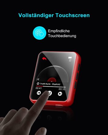 MP3 плеєр 32GB Bluetooth 5.0 з сенсорним екраном, HiFi, радіо, диктофон (червоний)