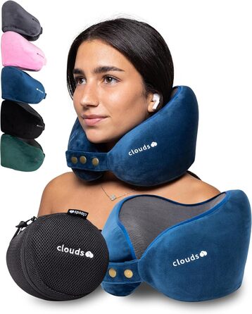 Подушка для шиї CLOUDS – регульована подушка з піною з пам'яті для подорожей на літаку та в авто. 2 розміри, дихаючий, м'який чохол (5 кольорів)