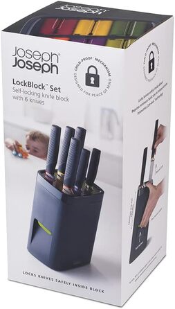 Набір ножів Joseph Joseph Lockblock з дитячим замком (6 ножів), нержавіюча сталь, 14 x 14 x 36 см, темно-сірий
