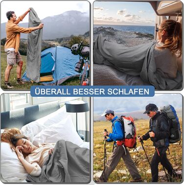 Спальний мішок туристичний 2в1 з мікрофібри, 220x95 см, для походів, хостелів та гірських притулків, зелений (сірий)