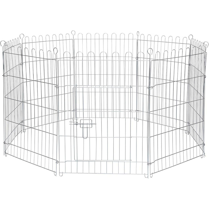 Вольєр для кроликів Lionto з металу, 59x58 см, розширюваний вольєр для дрібних тварин на вулицю з ґрунтовими кілками, з дверцятами з замком та захисним сіткою, стійкий до погодних умов, 8 елементів (Д) 59x78 см