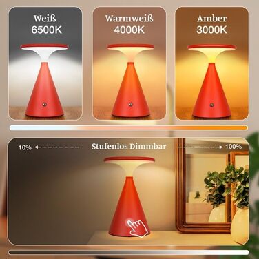 Настільна LED лампа акумуляторна бездротова, 4000mAh, димується, сенсорна, 3 кольори, для дому та вулиці, 2 в упаковці (Червона)