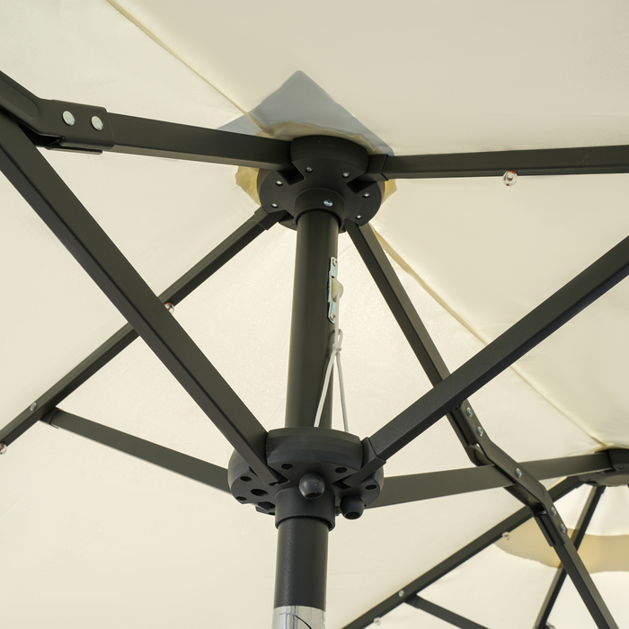 Outsunny Double Canopy Patio & Pool Umbrella 116 x 86 inches with LED Lights, Adjustable Tilt, Polyester & Steel, Beige