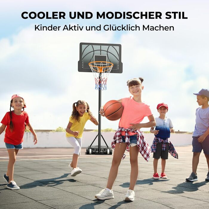 Adjustable Height Basketball Hoop for Kids - Indoor/Outdoor Portable Basketball Stand - Weatherproof Black