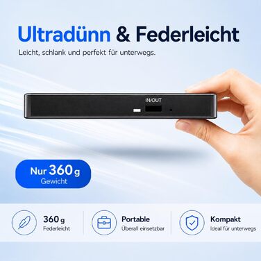 Зовнішній USB 3.0 Type-C CD/DVD привід-записувач (DVD +/-RW), портативний для ноутбука, ПК та Mac (Windows, Linux, macOS), чорний