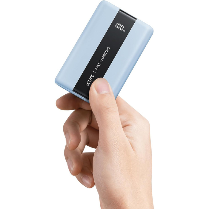 Power Bank VRURC 20000mAh: Швидка зарядка 22.5W QC/PD 3.0, USB-C, 6 портів, LED-дисплей, для iPhone, Samsung, Huawei, iPad, Зелений/Синій