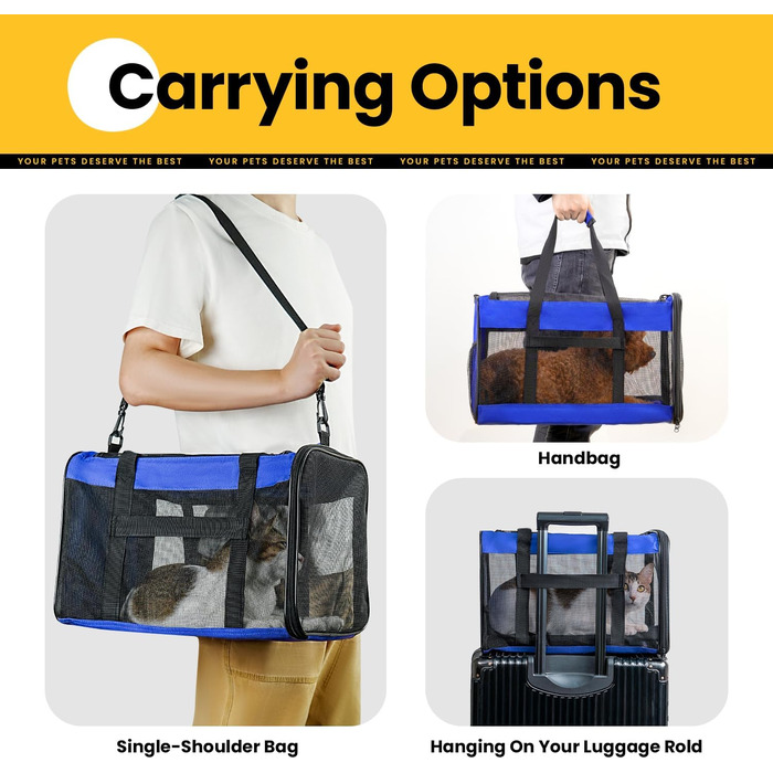 Транспортна переноска для котів Conlun, м'яка переноска з сіткою з 4 сторін, підходить для перевезення в літаку, для кошенят та невеликих котів до 6 кг, складана переноска для собак, (51x31x31 см, блакитна)
