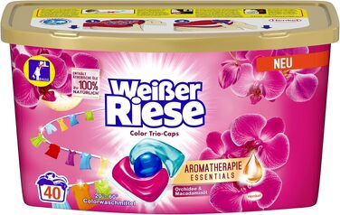 Капсули для прання кольорових речей Weißer Riese Color Trio-Caps Aromatherapie Essentials, Орхідея та Макадамія, 80 прань (2x40)