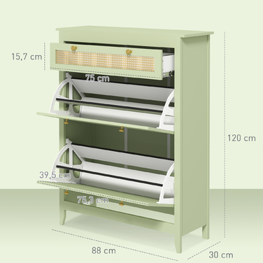 HOMCOM Shoe Cabinet with 2 Flap Shoe Stackers, Shoe Shelf, Shoe Chest for 12 Pairs of Shoes, Shoe Storage for Entryway, Hallway 88 x 30 x 120 cm, Green | Aosom