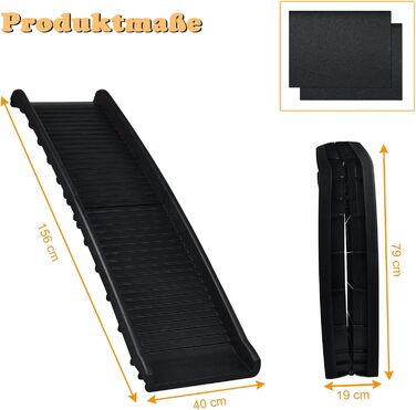 Рампа для собак UISEBRT, складана, для багажника авто, до 90 кг, 156 x 40 см, чорна