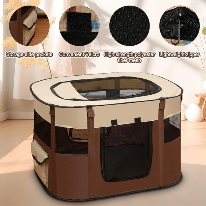 Клітка-манеж для тварин Welpenlaufstall, 70x55x40 см. Підходить для собак, кроликів, котів та морських свинок. Водонепроникний, коричневий.