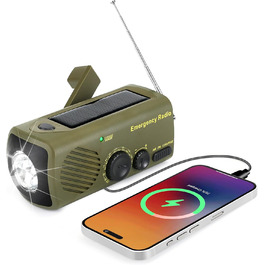 Радіо URPRO на ручному валу з AM/FM, 3000 mAh Powerbank, SOS-сигнал, LED-ліхтарик, USB-зарядний пристрій для мобільного телефону - ідеально для кемпінгу та походів