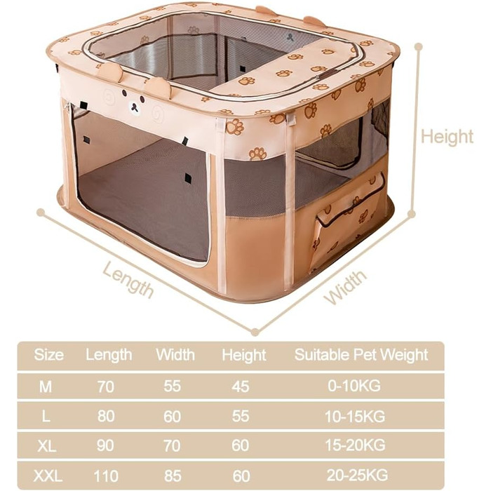 Складаний вольєр для тварин, портативний, для цуценят, собак, кошенят, котів, Indoor/Outdoor, Pop-Up, розмір M, коричневий