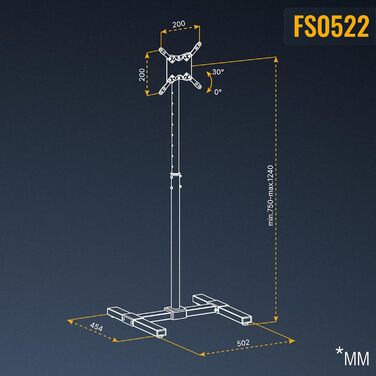 Мобільна підставка для телевізора RICOO FS0364 на колесах 40-85 дюймів, висота регулюється, VESA 600x400, до 50 кг