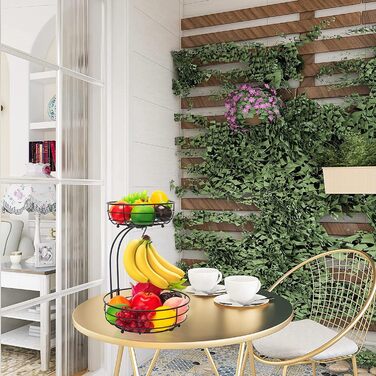 Металева фруктова корзина Stöckig з підставкою для бананів, чорна | Сучасна корзина для кухні