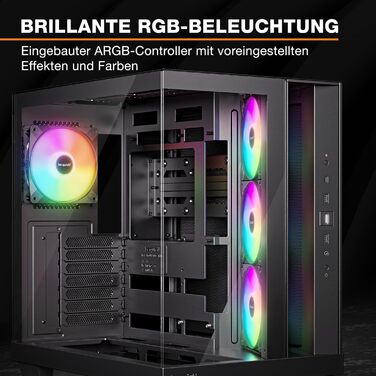 be quiet! Light Base 500 LX: Чорний корпус ПК з повністю прозорою передньою та бічною панелями, Show Case, Dual Chamber Design, 4 вентилятори Pure Wings 3 PWM, без RGB, задній порт-дизайн