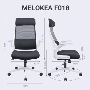 Ергономічне крісло для офісу з регульованою підголівником, крісло для робочого столу з сітки, відкидні підлокітники, широке сидіння, функція гойдання, комп'ютерне крісло EN 1335, офісне крісло 200 кг (чорно-біле)
