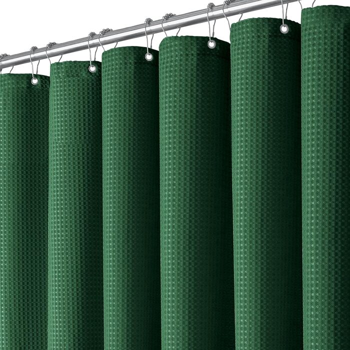 Шторка для душу BTTN, вафельна тканина, 180x200 см, антигрибкова, важка, водонепроникна, з 12 гачками, зелена