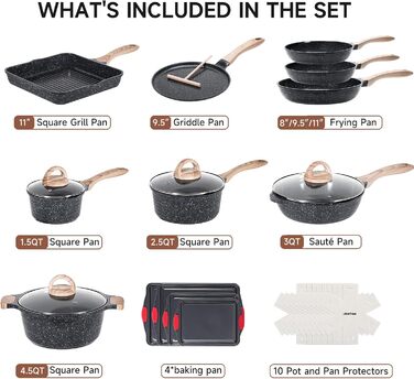JEETEE 23-Piece Nonstick Granite Cookware Set - Induction Compatible, Pink Cookware Set for All Cooktops - Perfect Housewarming Gift