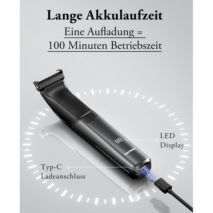 Мультитриммер для тіла чоловічий 2-в-1: тіло, обличчя, інтимна зона. Вологостійкий, USB-C. З насадками.