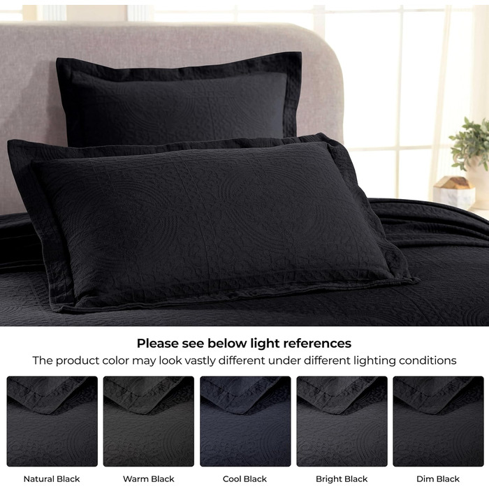 Комплект покривала на ліжко 3 частини з жаккардової бавовни Fleur de Lis, розмір Queen, чорний