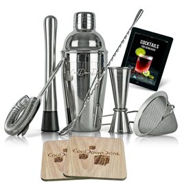 Набір для коктейлів CoolDownDrink 8 предметів: шейкер з нержавіючої сталі, аксесуари та електронна книга рецептів (168 стор.)