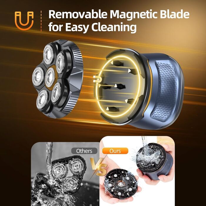 Електрична бритва для гоління голови Glatzen 6D, чоловіча, 2 режими, магнітна, IPX7 водонепроникна, Type-C, для сухого та вологого гоління 0.0 мм