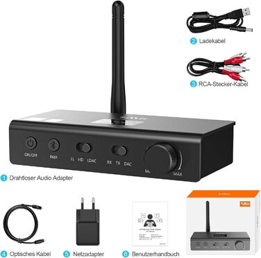 1Mii DS700 Bluetooth передавач/приймач HiFi з DAC, LDAC, aptX HD/LL, OLED-дисплеєм, 3-в-1 аудіоадаптер для ТВ, навушників, колонок, стереосистеми