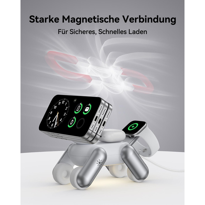 Зарядна станція 3-в-1 для Apple Watch, iPhone 15/14/13/12/11, AirPods Pro/2/3 з MagSafe та нічником (біла)