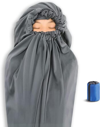 Спальний мішок-вкладиш Litume Thermolite Velour, антипиловий, для туристів, температура 12°C/8°C, для кемпінгу, легкий, з капюшоном і шнурком, універсальний, мумиформ, для походів та подорожей