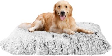 Dog bed, Fluffy dog mats, Longer plush dog cushions, Washable, non-slip bottom, 110 cm for medium and large dogs, light grey