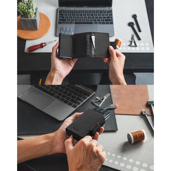 Чохл для карток VULKIT: шкіряний картхолдер для чоловіків з RFID захистом (темно-сірий нубук)