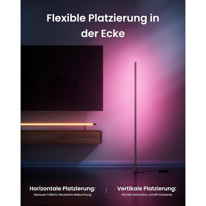 SwitchBot LED торшер для вітальні з RGBCC, керування через додаток, сумісний з Apple Home, Alexa, Google Home, чорний, з режимами сцени та музики