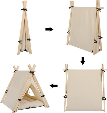 Тент для собак та котів EUGAD Tipi, білий, 60x70x60 см, M. Підходить для маленьких собак та великих котів. Ідеально для дому.